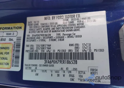 2014 Ford Fusion Se z USA, uszkodzony, nr VIN 3FA6P0H79ER186528